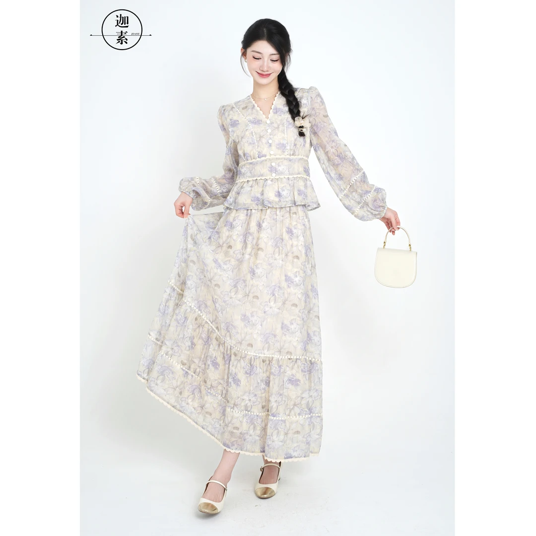 迦素JIASU 【浪漫邂逅】特调订制紫高工艺拼接天丝碎花套装 S455