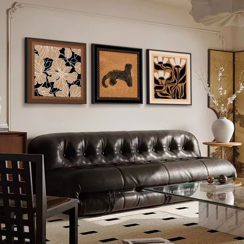 美拉德法式三联组合沙发背景墙装饰画中古风客厅挂画复古餐厅壁画