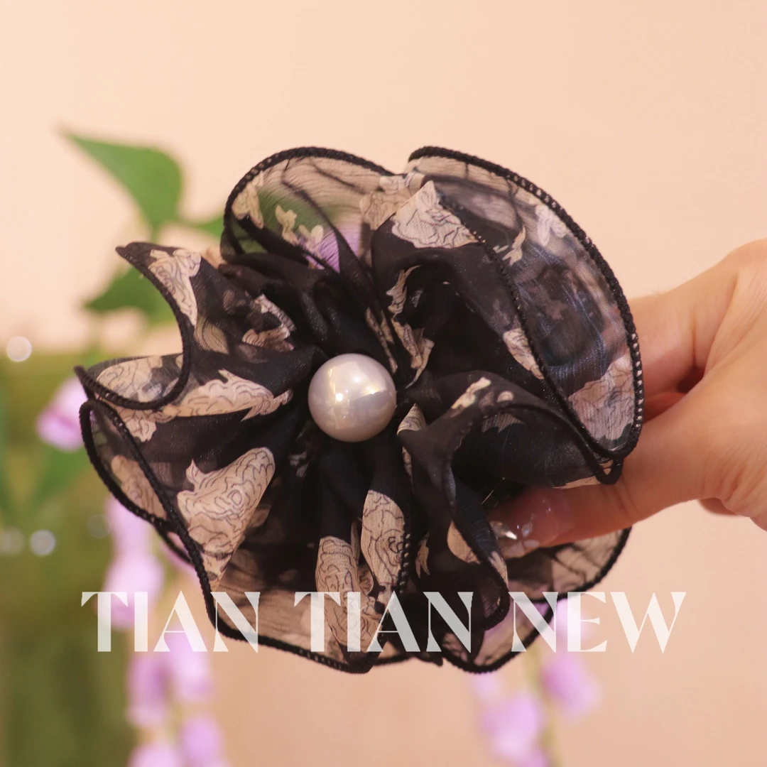 【花样年华】A078优雅法式碎花蝴蝶结丸子头抓夹新款蓬松花朵抓夹