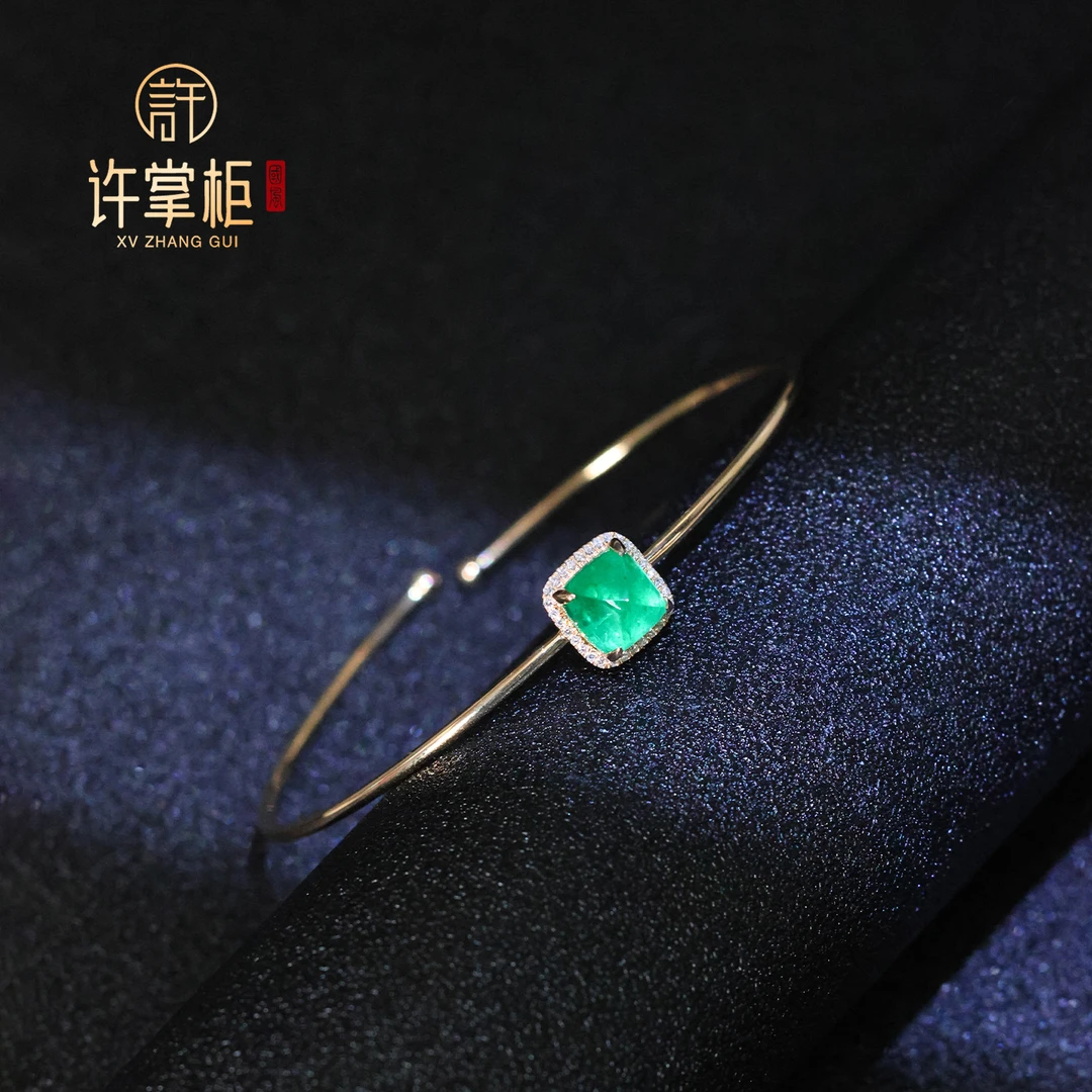许掌柜｜18K金镶嵌天然赞比亚祖母绿糖塔配饰手镯气质优雅大气轻奢