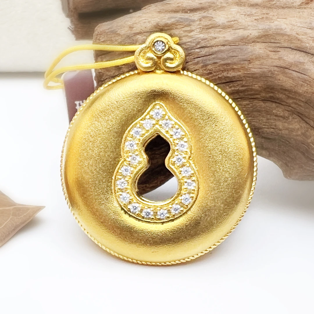 【吊坠】足金999镶嵌莫桑【黄金首饰】【平安葫芦吊坠】
