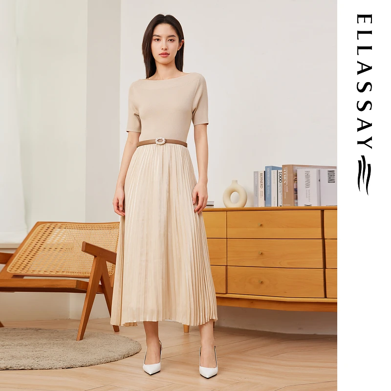 ELLASSAY歌力思2025新款法式一字领针织连衣裙女EWU361Y01400