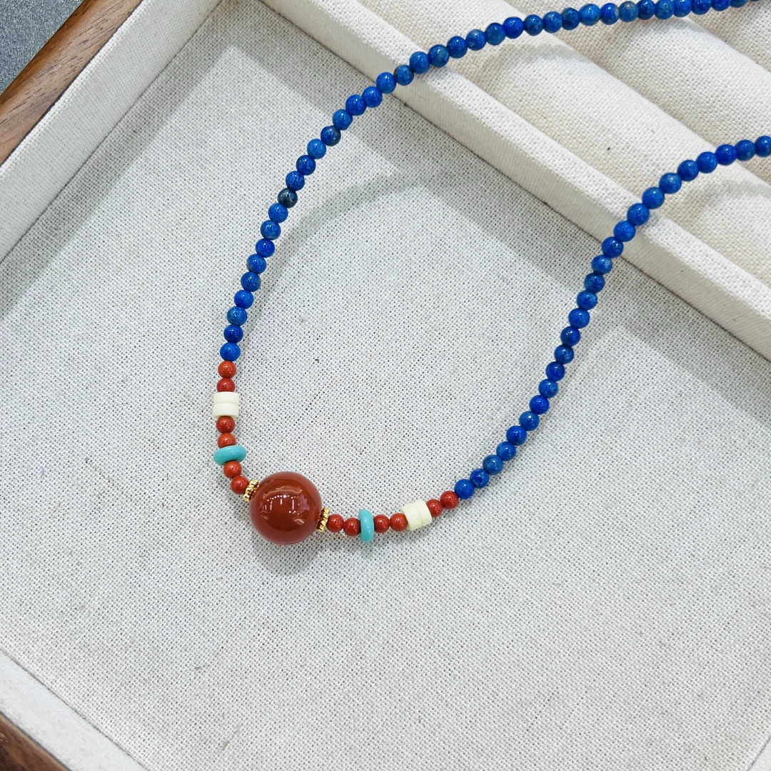 XL-05新中式国风气质青金石南红转运珠气质百搭项链