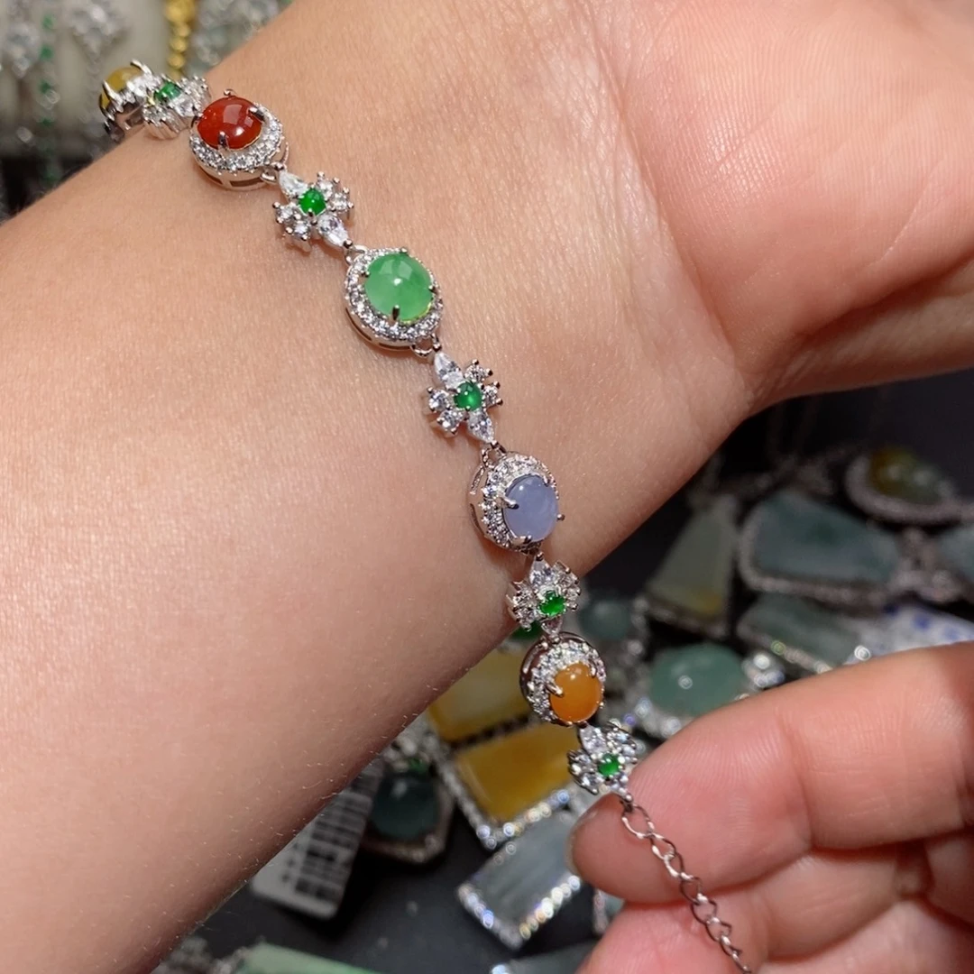 翡翠手链银S925镶嵌n k kon