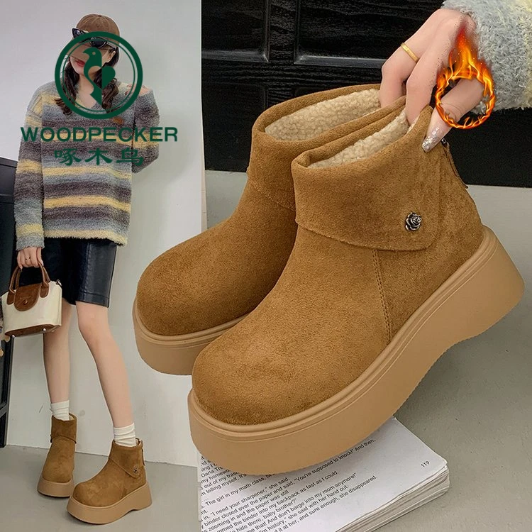 啄木鸟小个子增高厚底保暖雪地靴女2025新款冬季加绒加厚高帮棉鞋