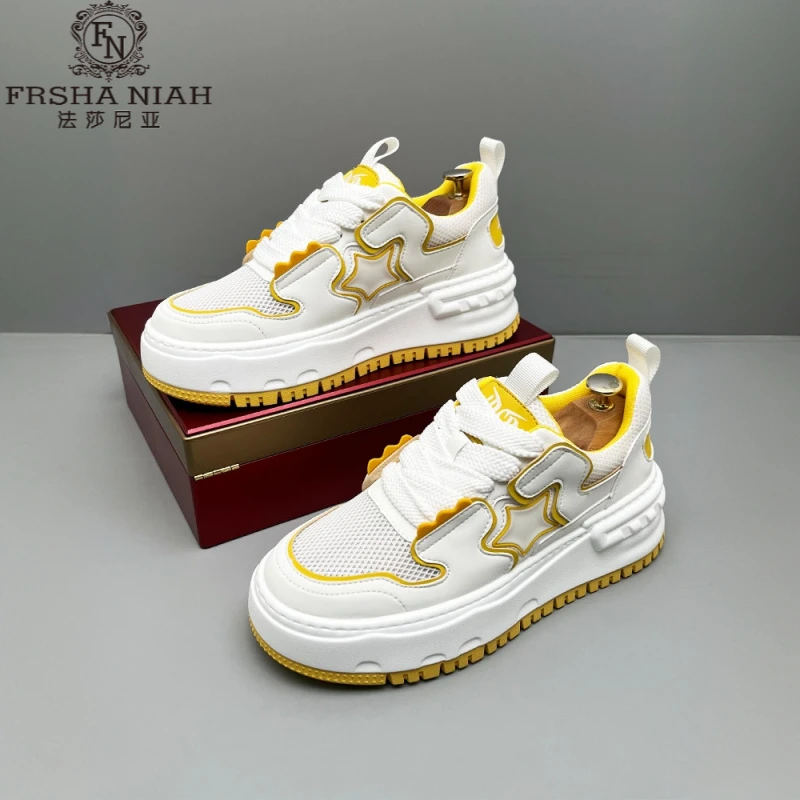 法莎尼亚秋男款透气网面舒适板鞋轻奢高端时尚厚底百搭增高休闲鞋