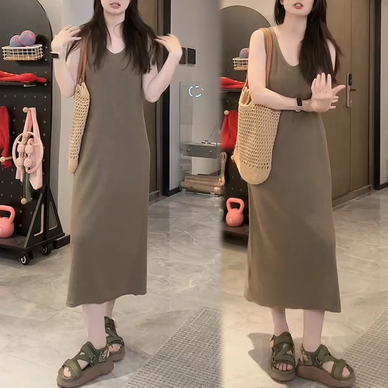 知性风时尚背心连衣裙女2025夏季爆款圆领纯色高级感简约小众女装