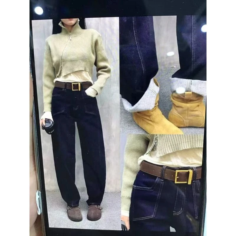 晶姐-77231欧货女装冬季简约韩版网红冬季洋气时尚百搭牛仔裤