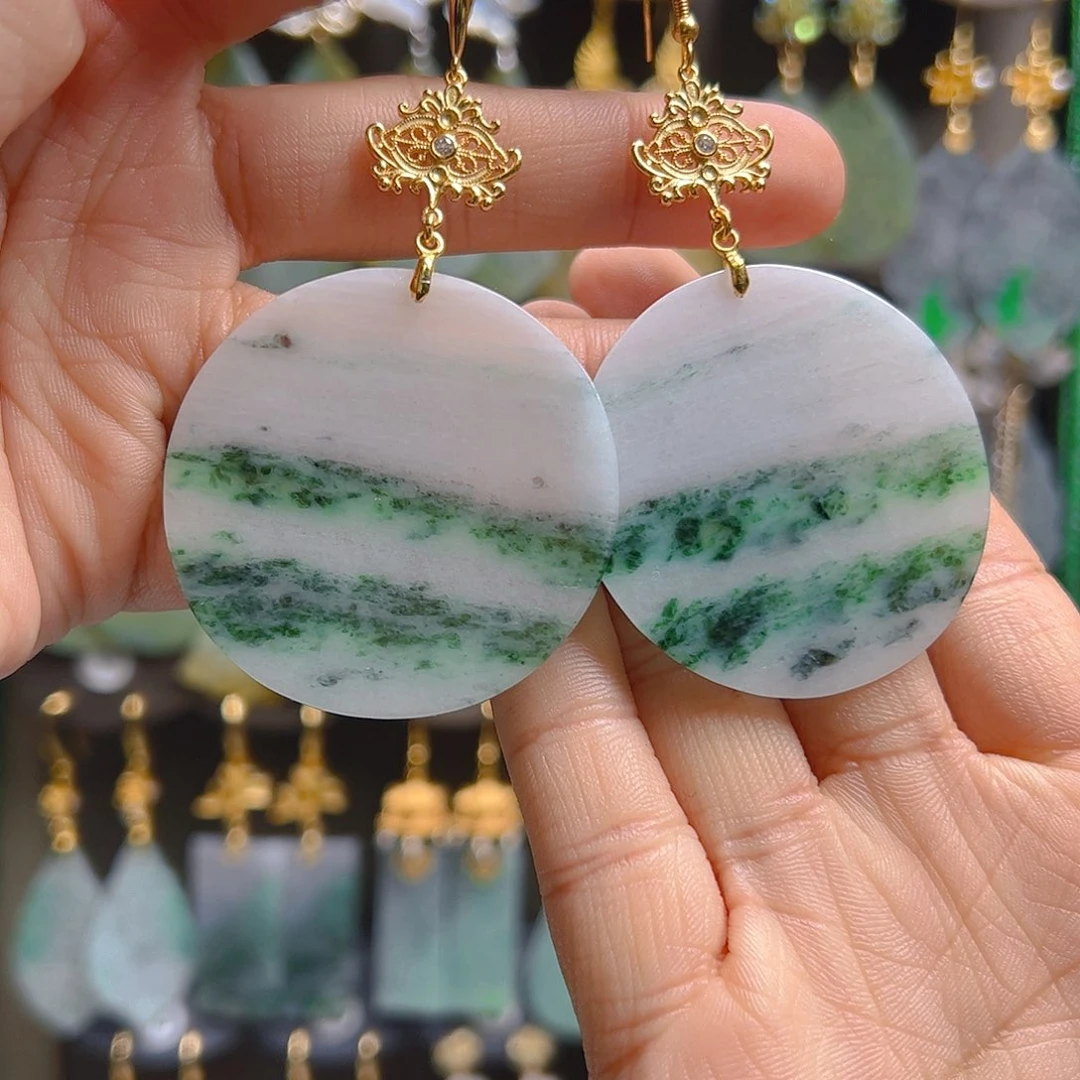 银S925镶嵌翡翠耳饰