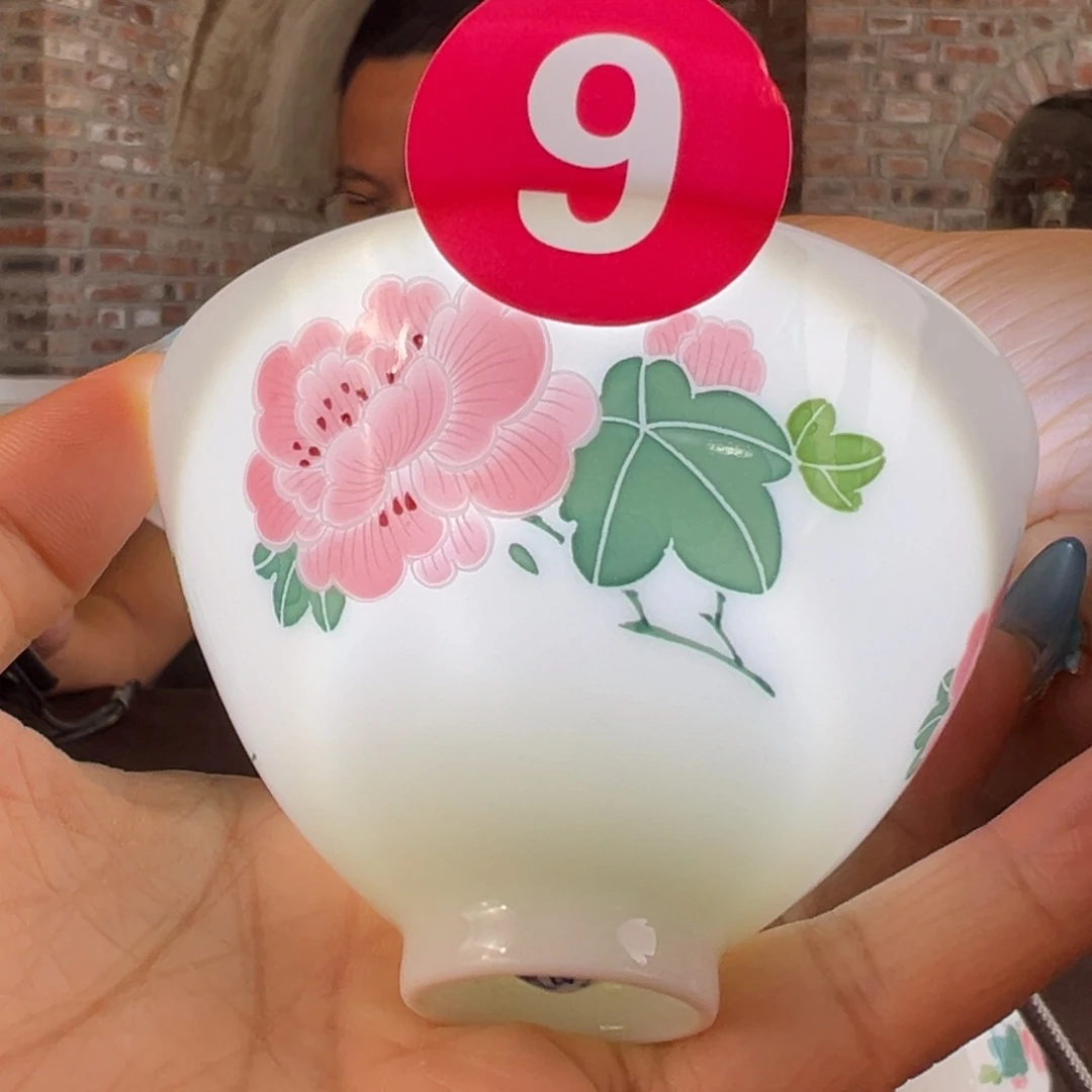 柴窑芙蓉花单面鸡心杯 微瑕
