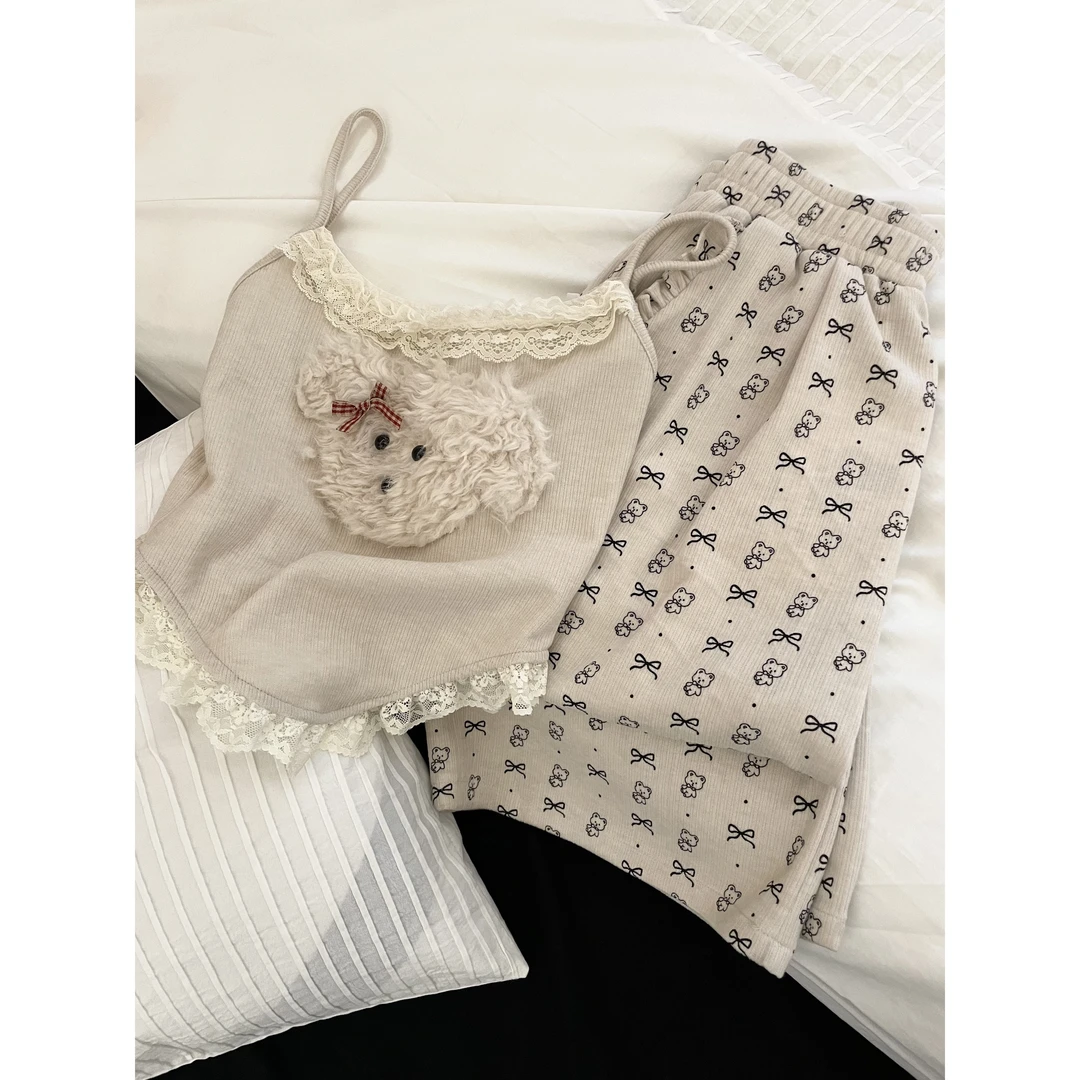 【立体小狗】纯欲辣妹带胸垫吊带睡衣女夏天2025新款套装修身家居服