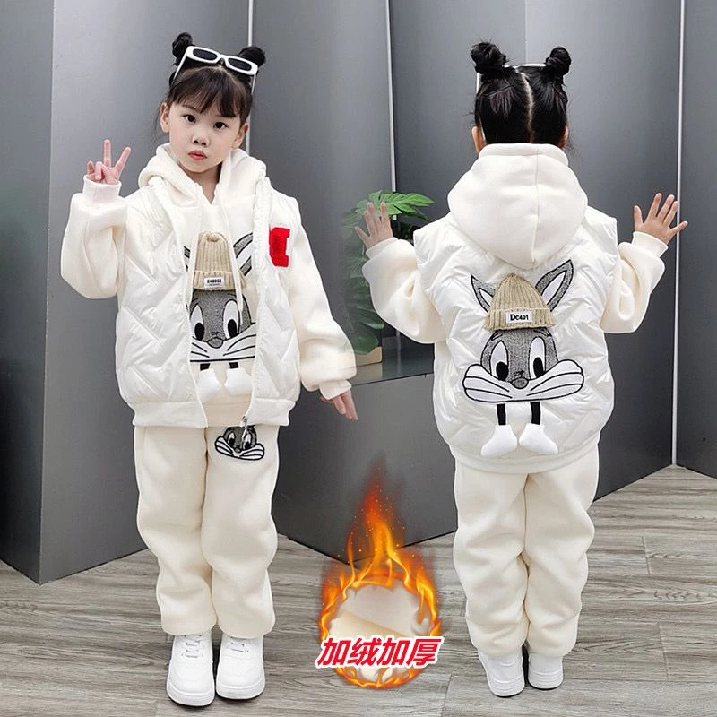 巴拉巴拉男孩女孩女童冬季套装2025新款中大童加绒加厚马甲卫衣裤