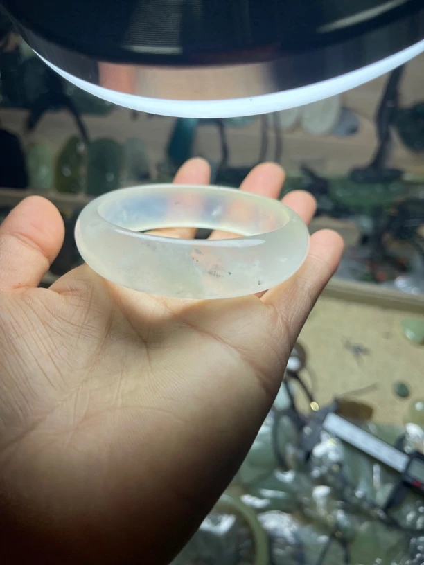 天然玉石宽版轮胎57～58口径意境雪花高货老料子冰透