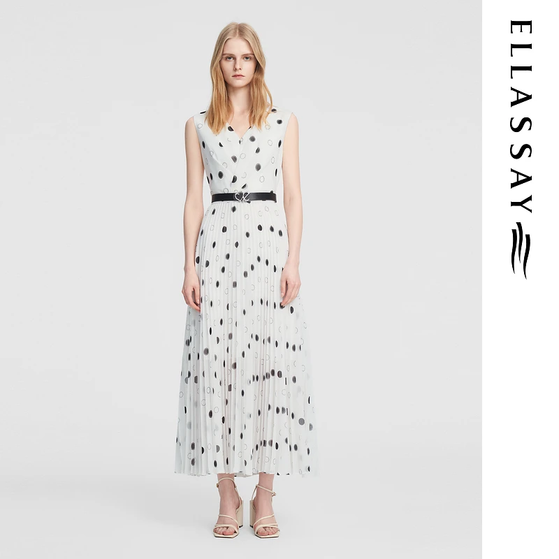 【晨粉专享】ELLASSAY波点v领设计感连衣裙女EWD355Y18300