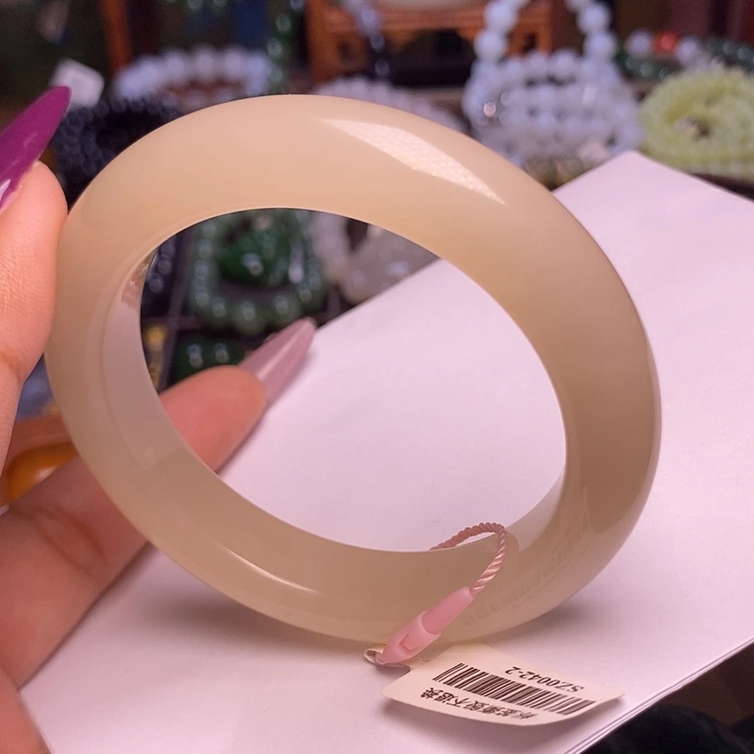 和田玉未镶嵌颈饰藕粉老熟料收藏毕业级手镯56.5