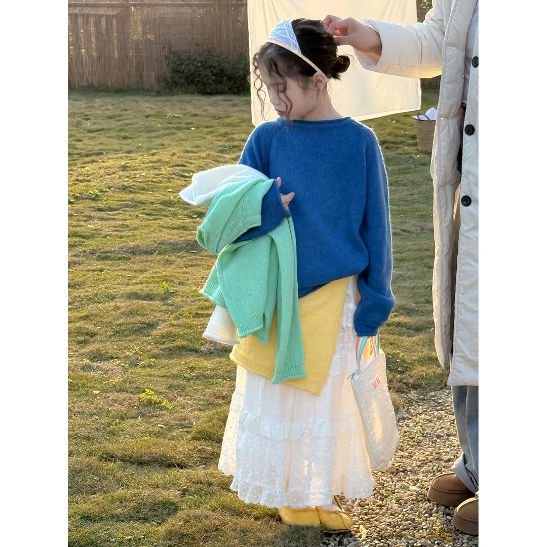 童毛衣2025春款女宝宝韩版纯色针织上衣儿童圆领多巴胺色系毛线衣