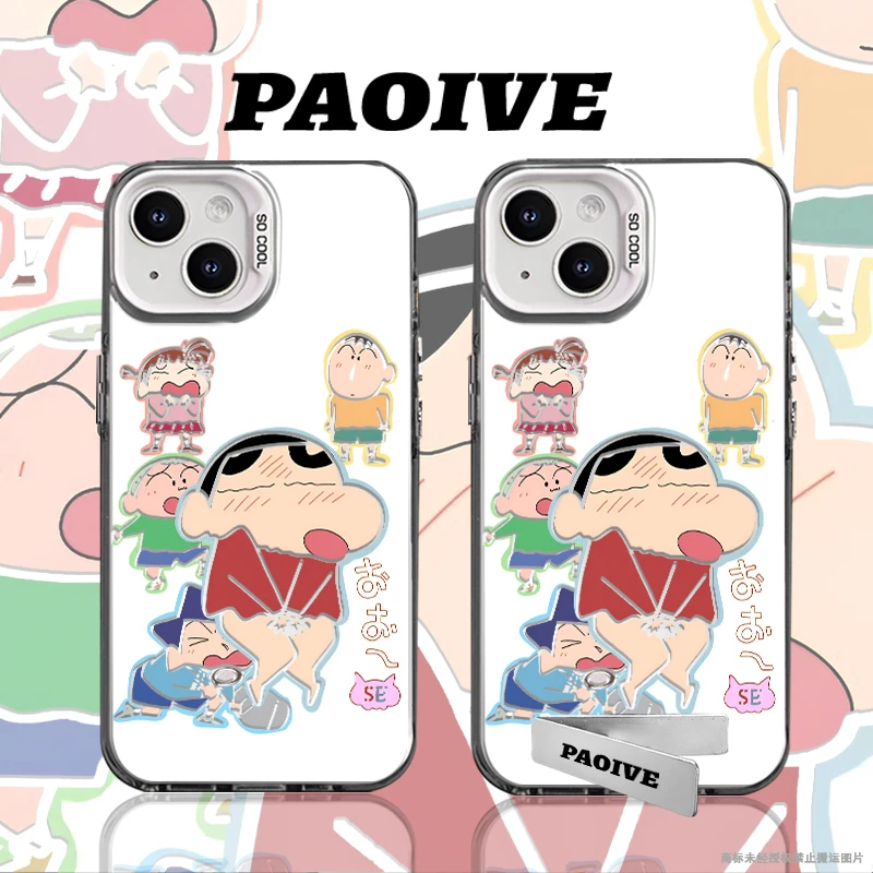 适用苹果华为vivo一加iPhone14小米手机蜡笔小新支架彩银手机壳