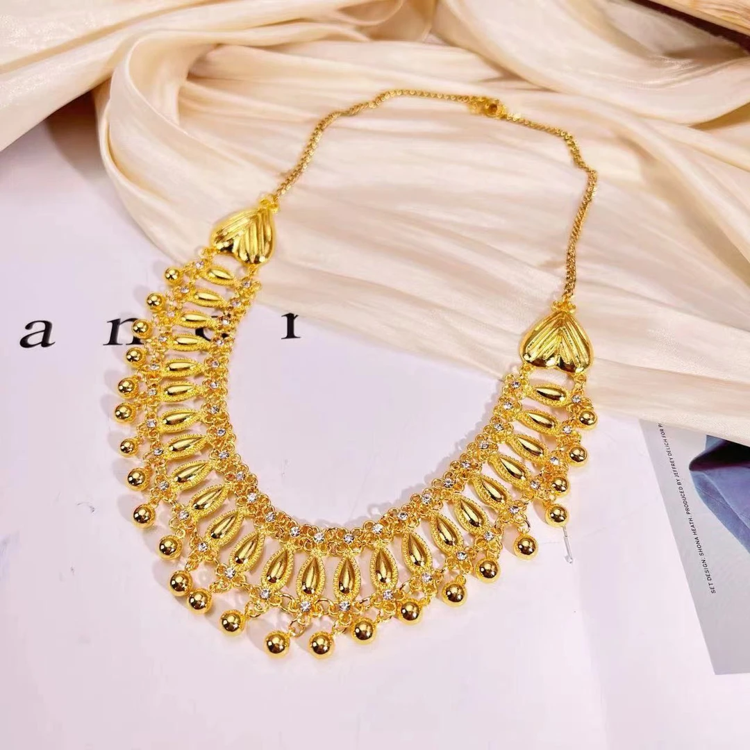 钛钢合成锆石项链 诗美恋手工气质轻奢时尚百搭复古欧美金色