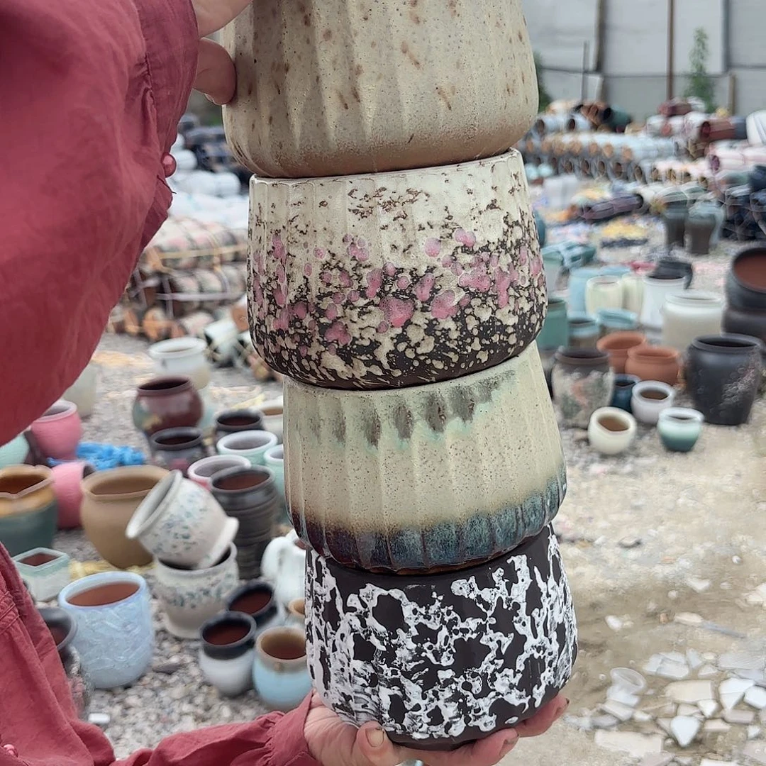 紫砂花盆四个口径14高度13