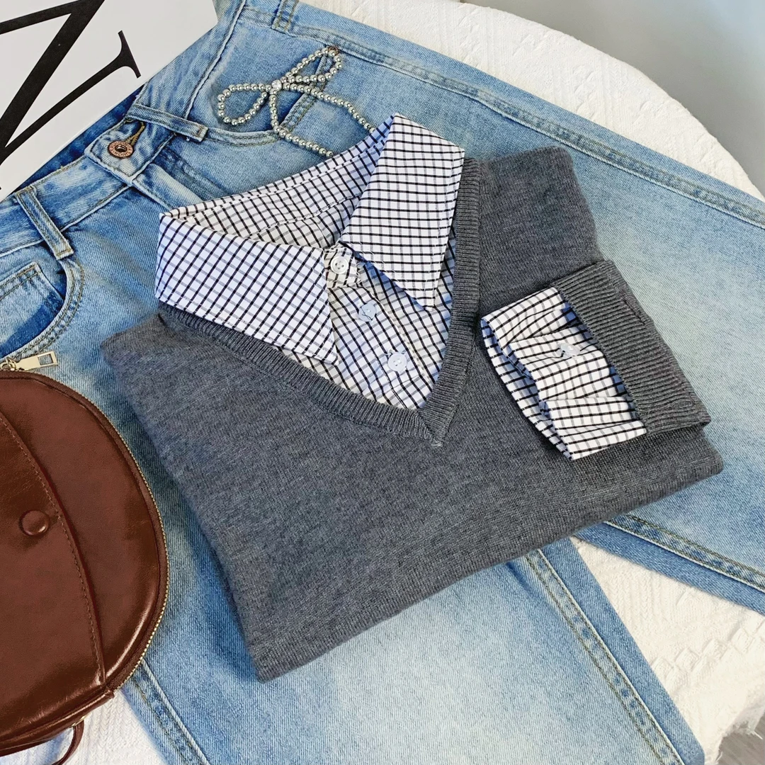 清-汤圆吖舒适百搭polo领字母款毛衣272338