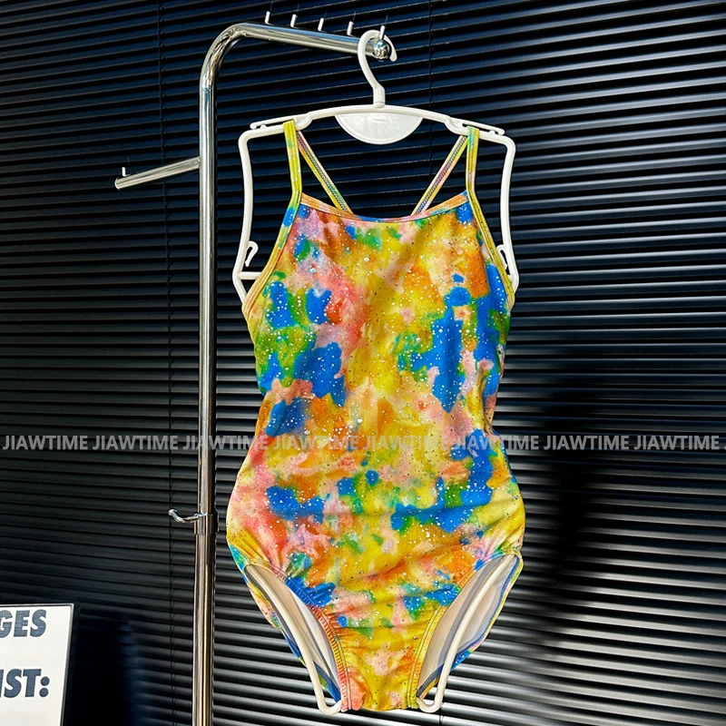 JIAWTIME【英伦千金】高级感露背修身显瘦连体烫金双层竞速游泳衣女