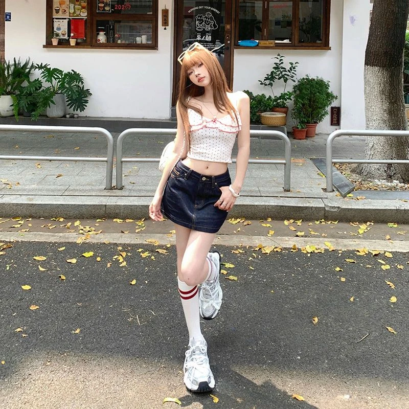 显瘦美式复古辣妹短裙百搭a字裙春夏新款牛仔裙防走光半身裙性感