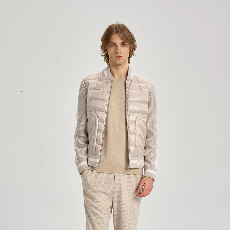 RARE威雅25秋冬卡其色大身珍珠光泽感防绒面料拼接设计轻薄羽绒服