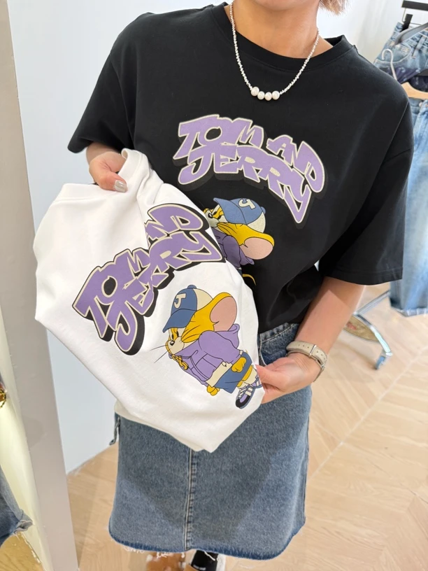 圆领抗皱Oversize风印花短袖T恤百搭设计感夏装白色韩版休闲