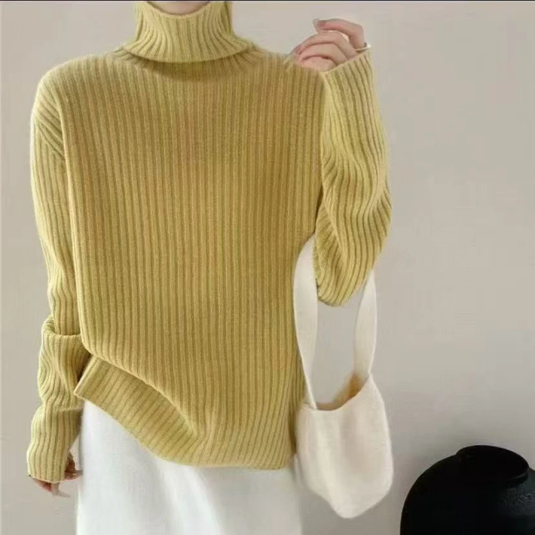 AIT燕姐［抗寒］100%全羊毛加厚坑条百搭高领毛衣显瘦气质款