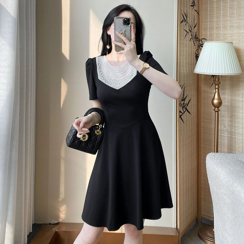 夏季新款连衣裙a字裙2025年法式小众穿搭不撞款显瘦黑色裙子女夏