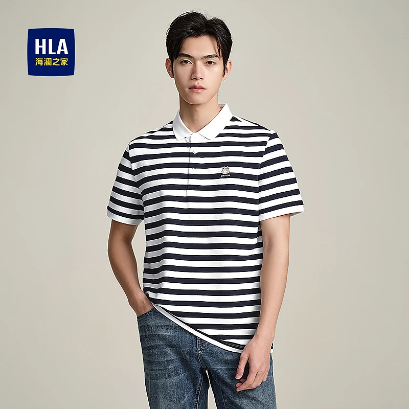 【经典条纹】海澜之家情侣款POLO衫男25新翻领弹柔珠地条纹短袖男夏