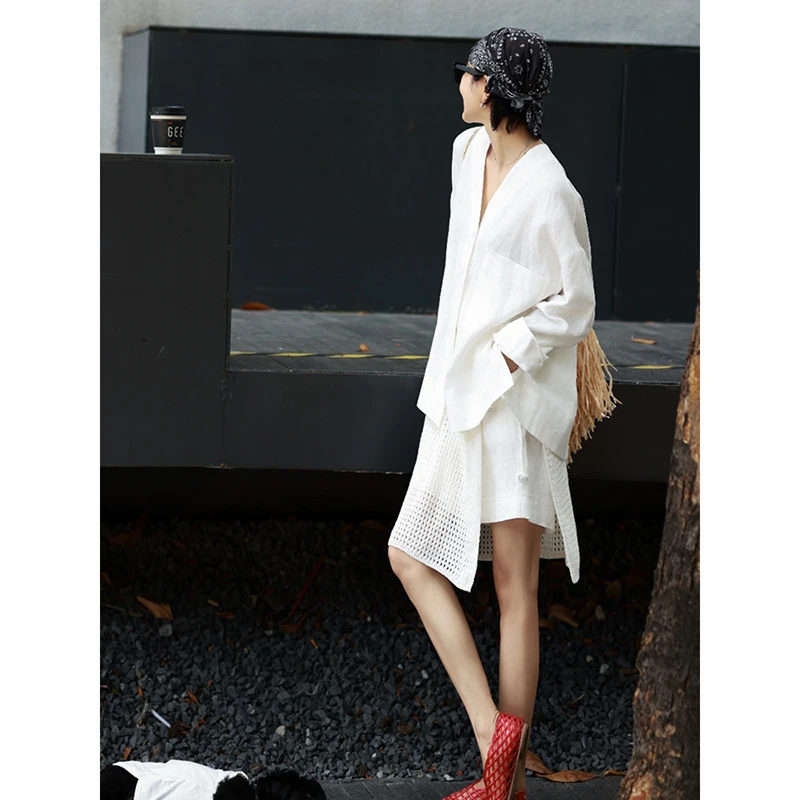 夏日绝美套装穿搭女2025新款超好看亚麻衬衫休闲短裤屁帘三件套