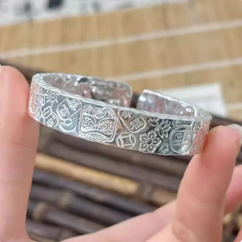 足银手镯 A22[约46g]足银999.9三面吉言手镯带礼盒证书礼袋