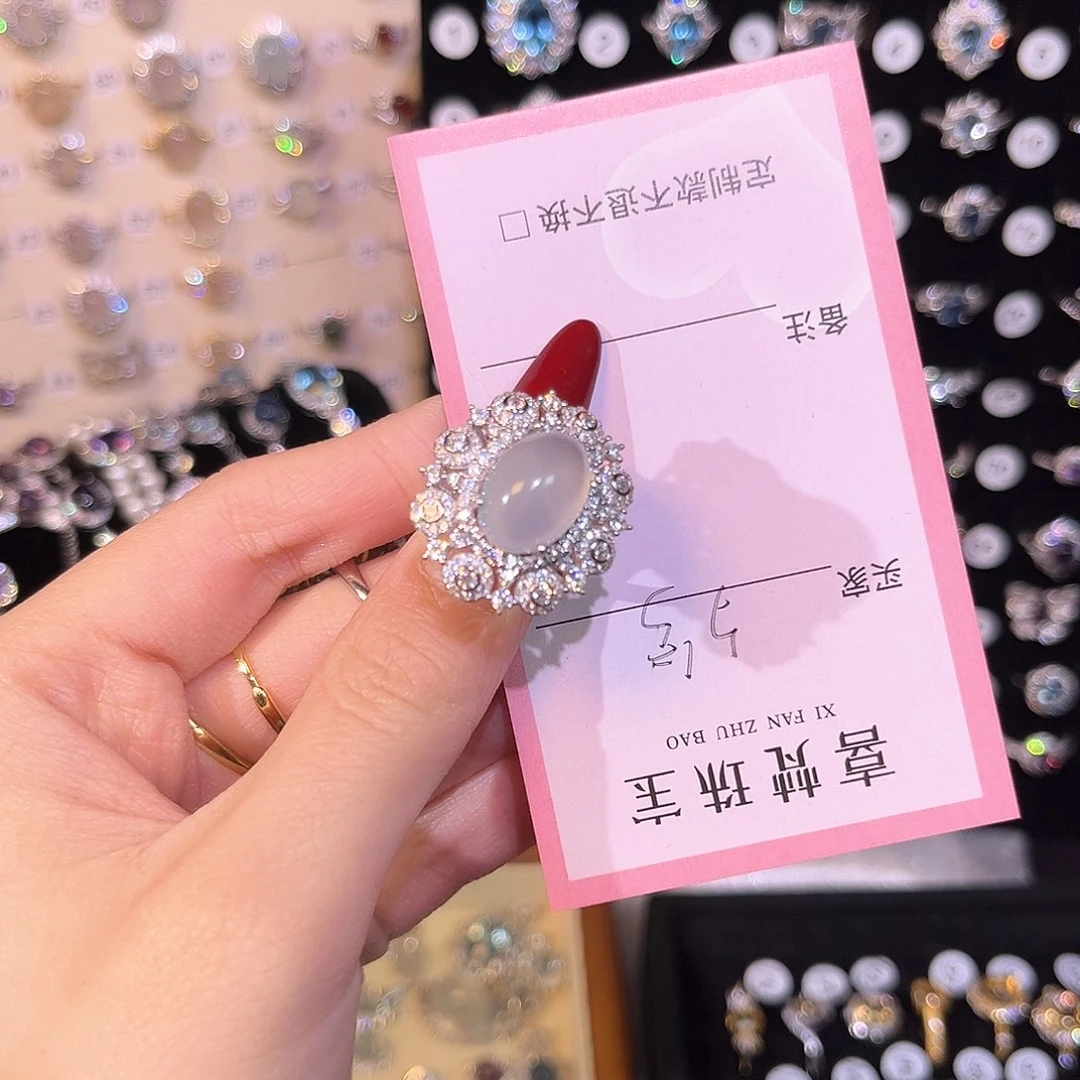 蛇纹石玉戒指银S925镶嵌夕***?