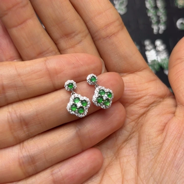 清***清翡翠银S925镶嵌耳饰