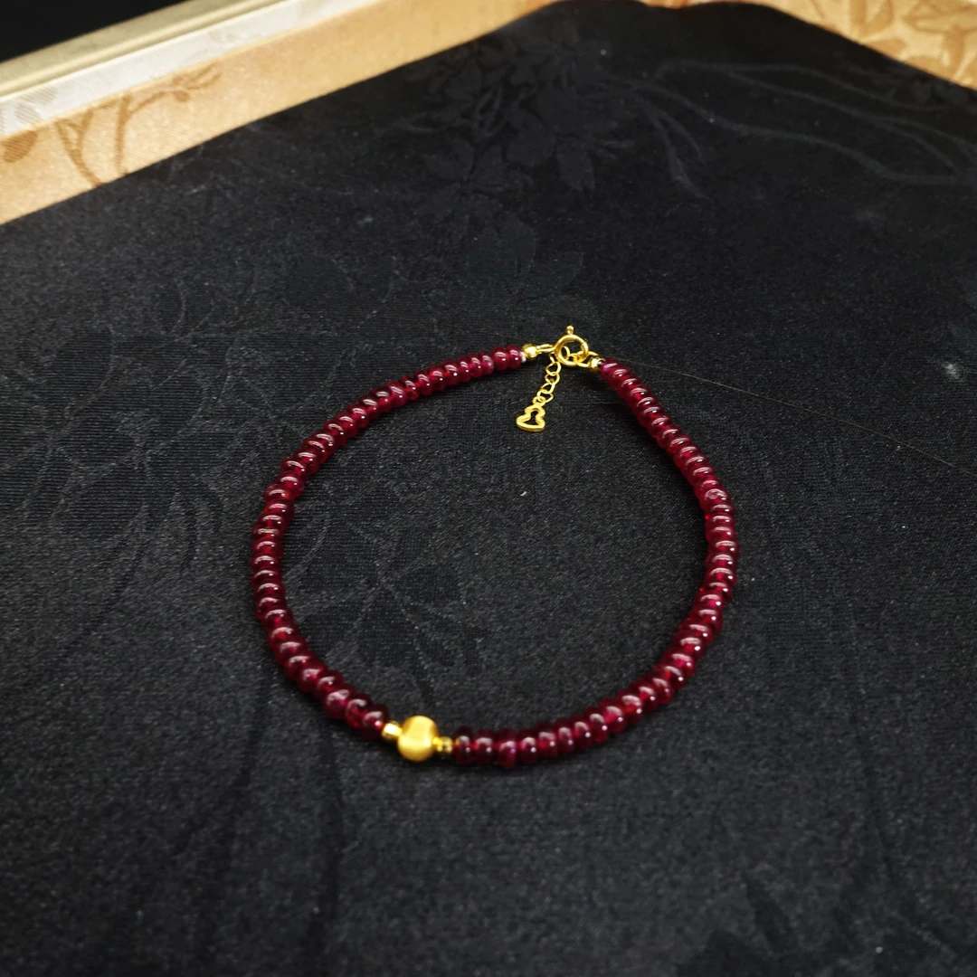 JUSTARRY【单品秒杀】18k金天然红宝光面珠手链轻奢女款时尚简约