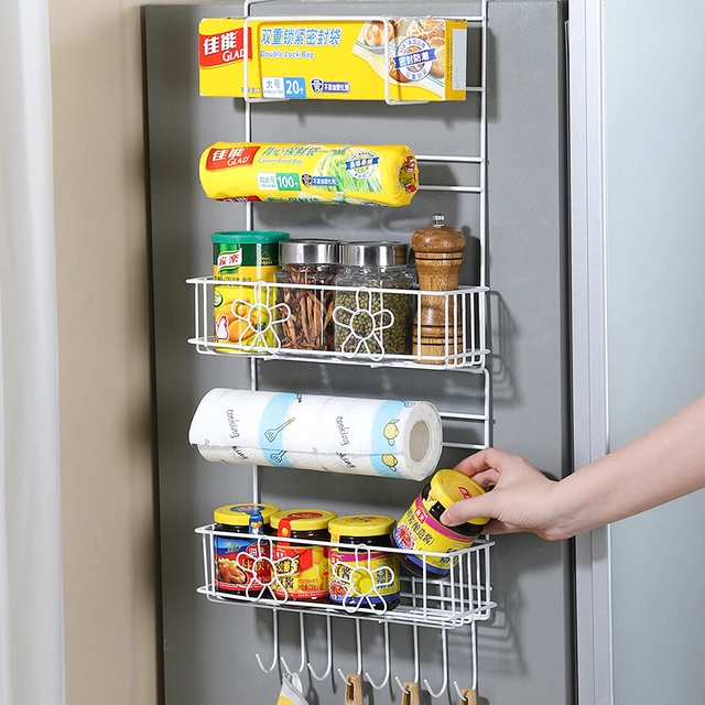冰箱侧面置物架外边厨房多功能保鲜膜调料挂架磁吸多层侧壁收纳架