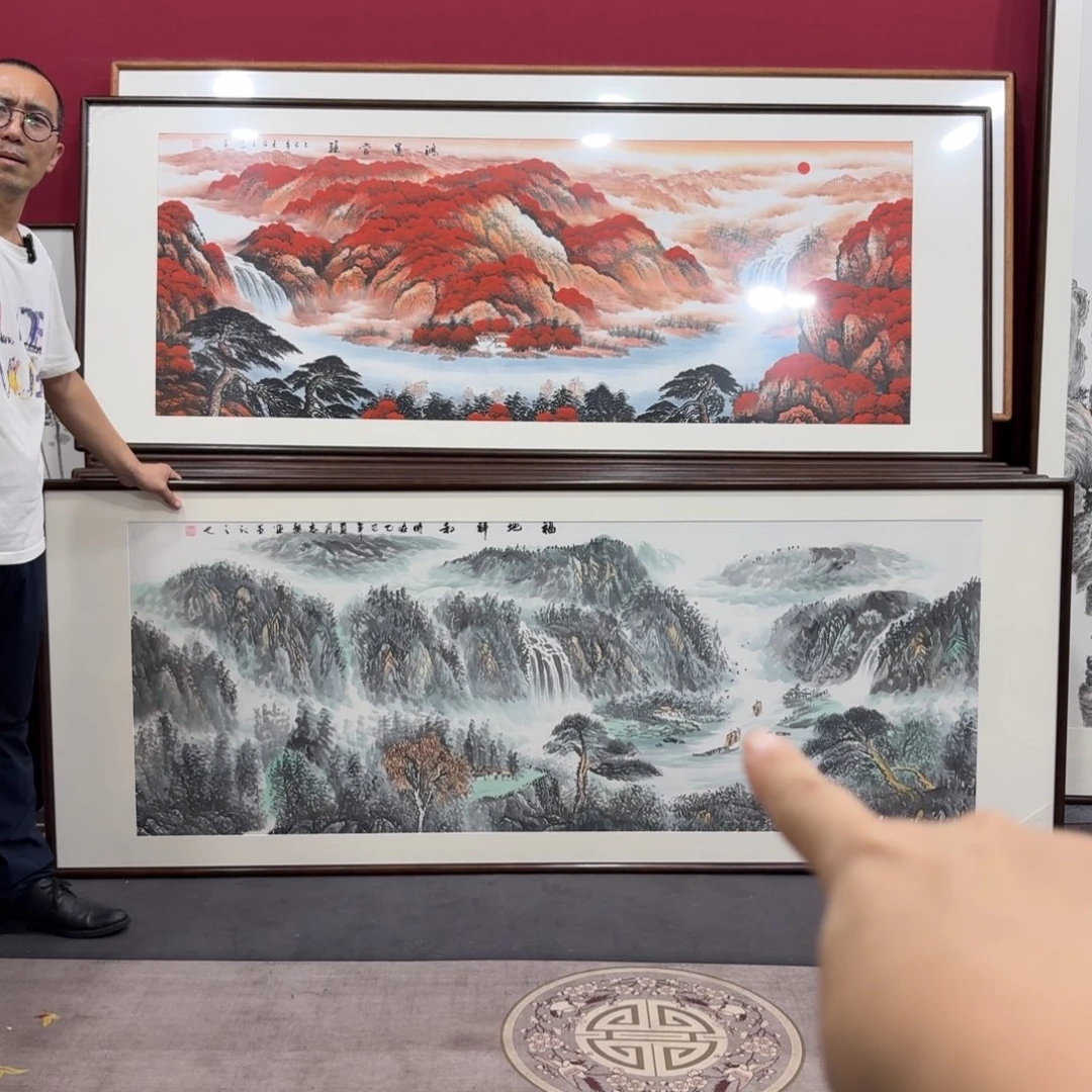 哗***啦国画手绘作品带框210/80