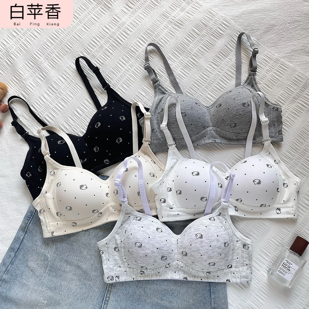 白苹香日系猫咪薄款内衣女小胸聚拢无钢圈少女学生舒适透气文胸罩