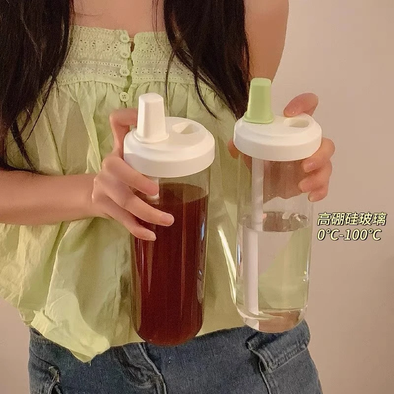 2025新款大容量高硼硅果汁牛奶茶玻璃水杯子女生粗吸管批发定定制