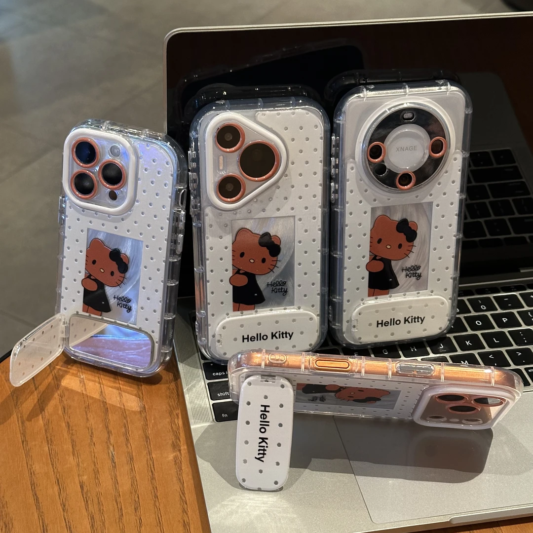 BANCA波点黑皮KT支架适用苹果16/17手机壳华为P70vivo小米15oppo