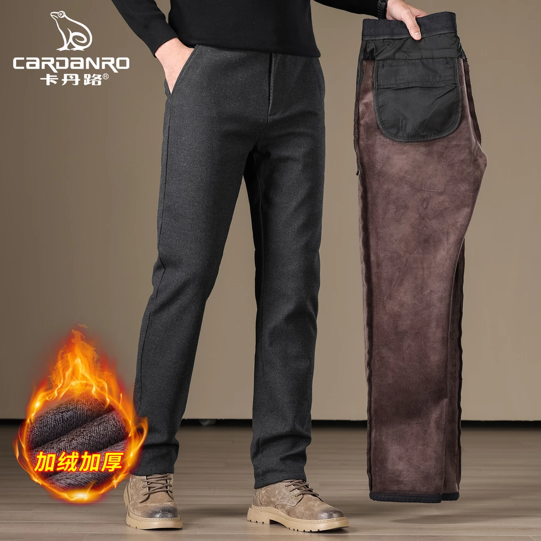 Cardanro/卡丹路加绒加厚秋冬保暖休闲商务男士牛仔裤子直筒弹力