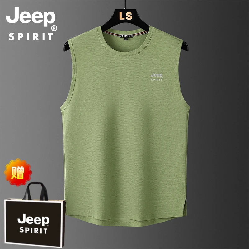 JEEPSPIRIT背心男士夏季薄款宽松大码男装外穿圆领休闲运动上衣服