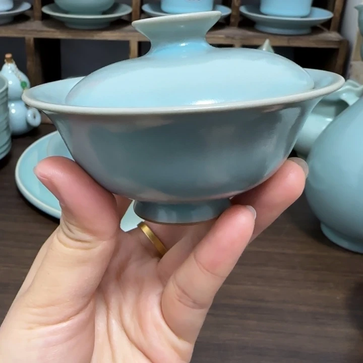 手工两才盖碗不开片瓷
