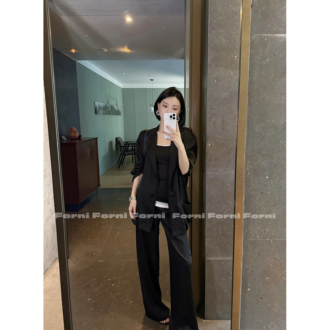 FORNI 水光西装套 blcg缎面光泽感休闲宽松西装外套长裤套装