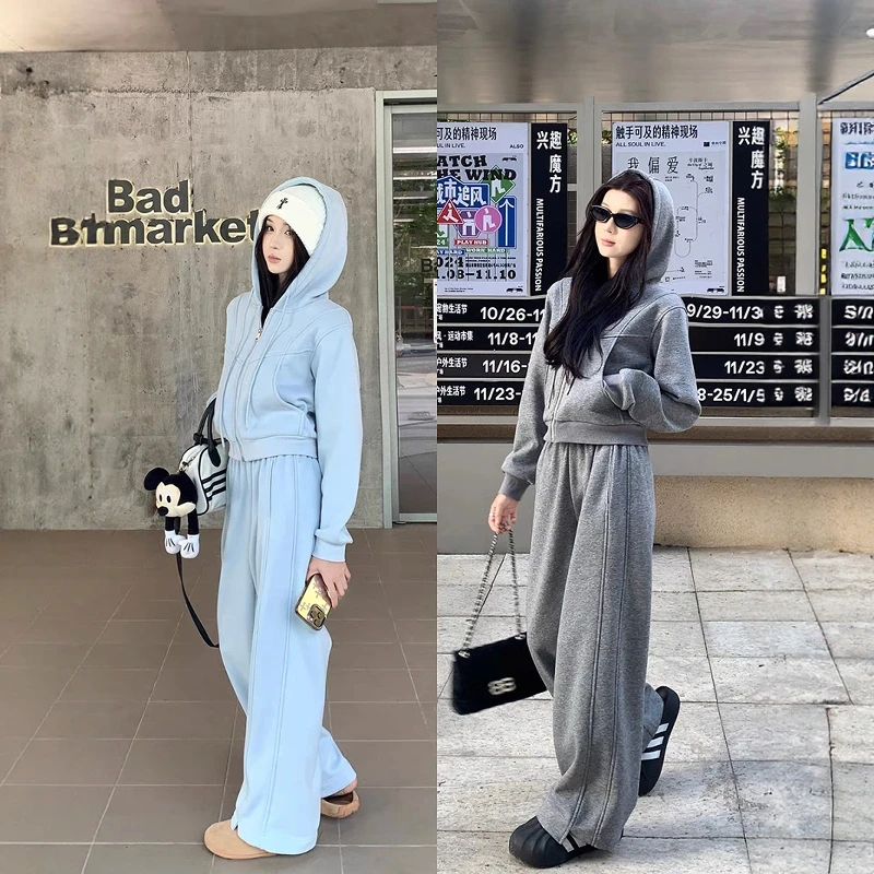 连帽显瘦长袖卫衣外套运动风宽松休闲长裤女2025春季新款时尚套装