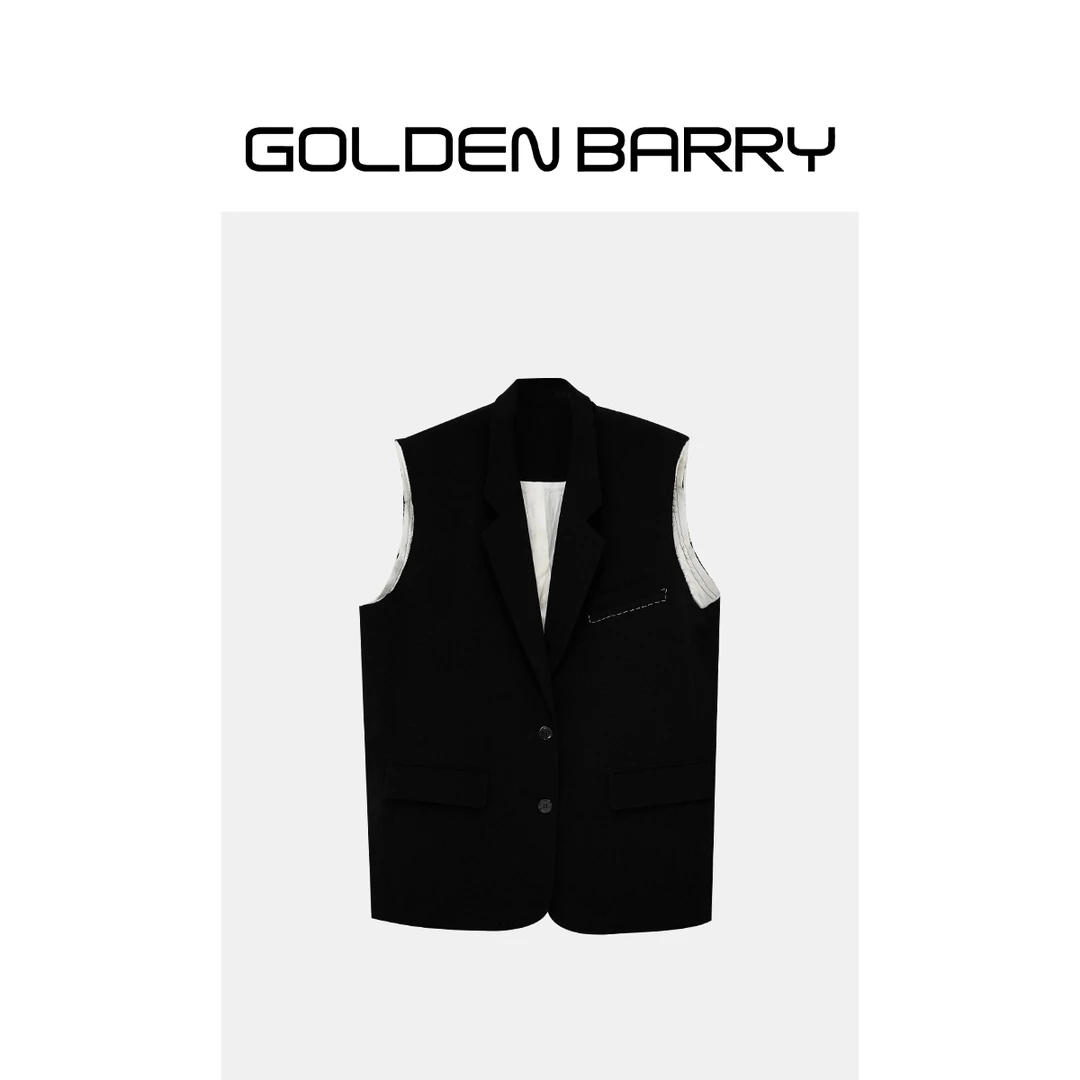 GOLDENBARRY|103066洋气百搭个性口袋毛边西装马甲