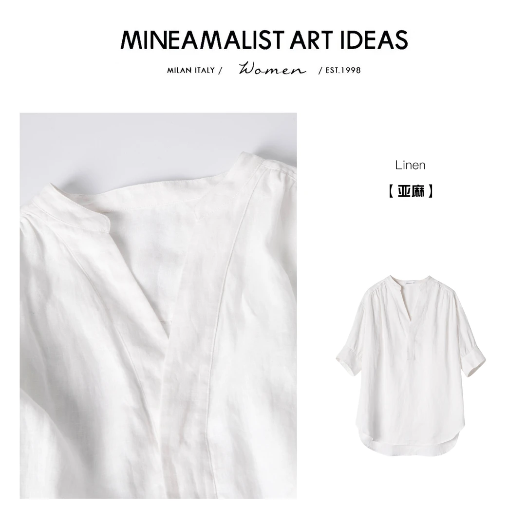 MINEAMALIST ART IDEAS夏季极简R.L半袖V领亚麻衬衫ZY2176
