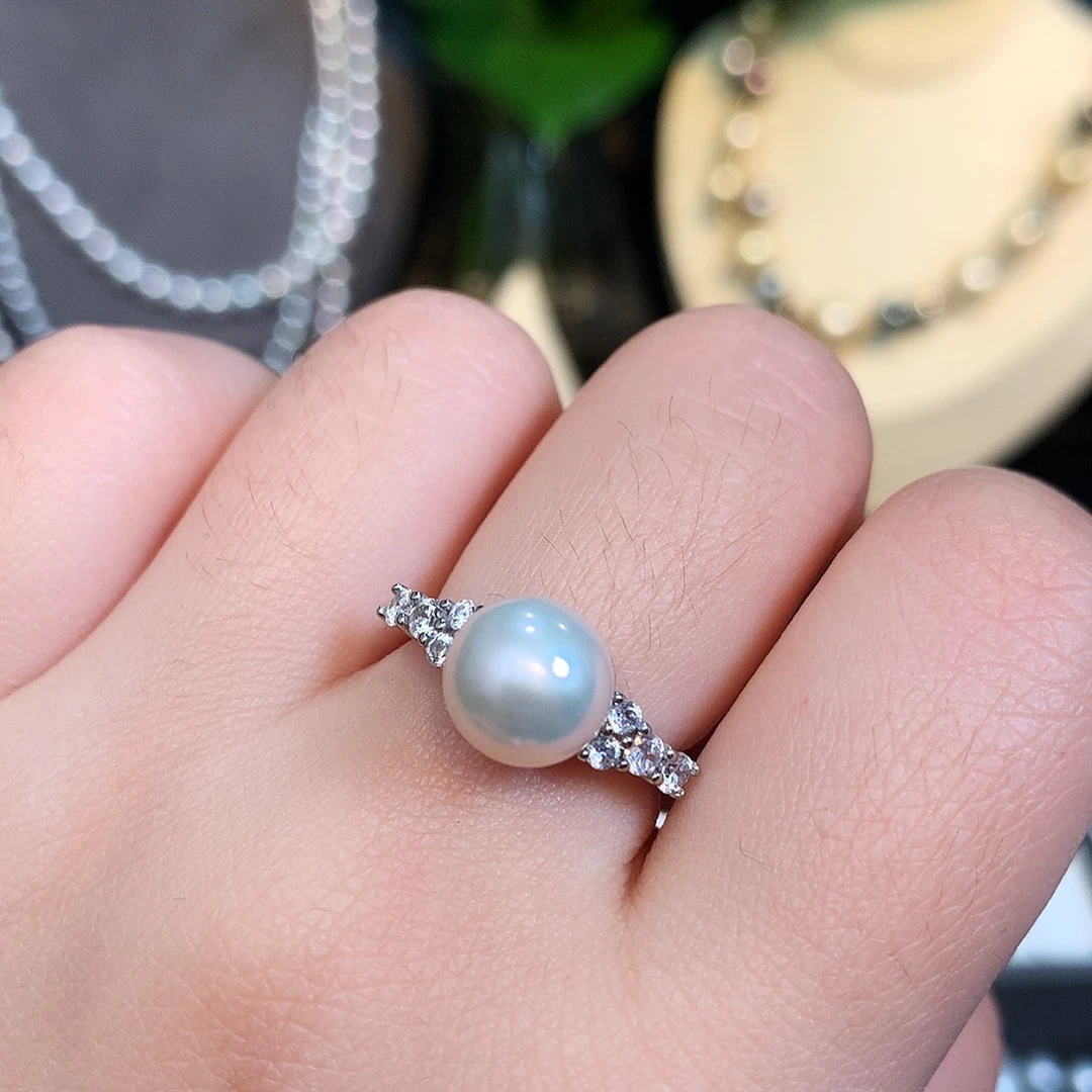 戒指银S925镶嵌淡水珍珠
