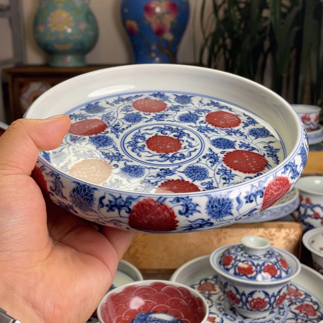 釉里红团菊壶承系列